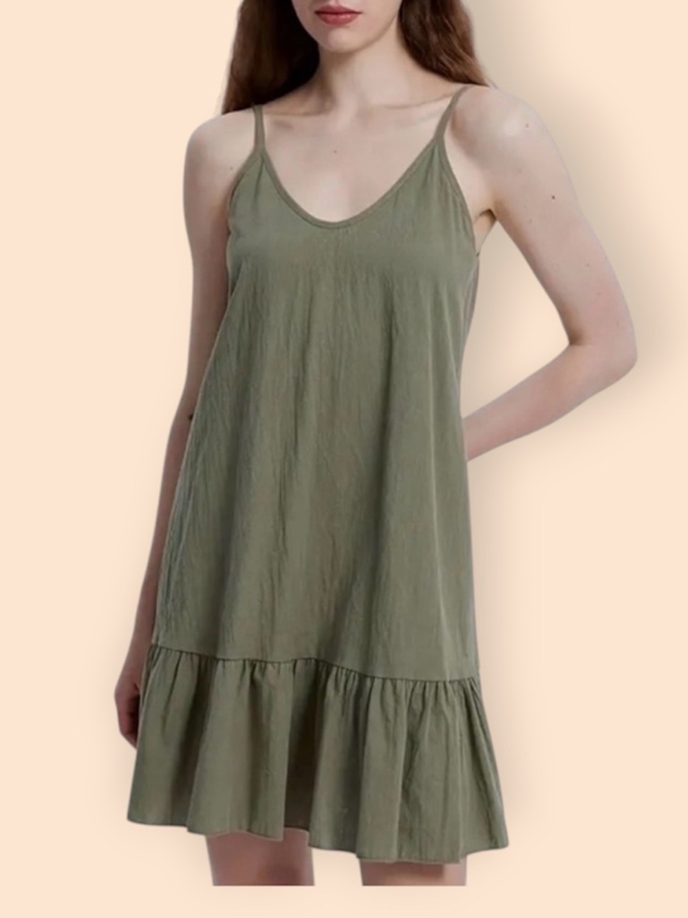 SHEIN Olive Green Sleeveless Linen Feel Dress